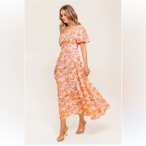 55. Flying Tomato $148 Print Floral Puff Sleeve Midi Dress